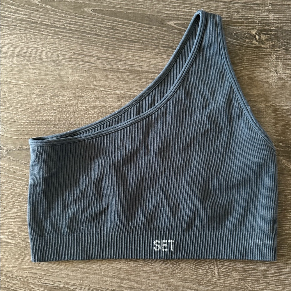 Set Active One Shoulder Bra size small in navy blue